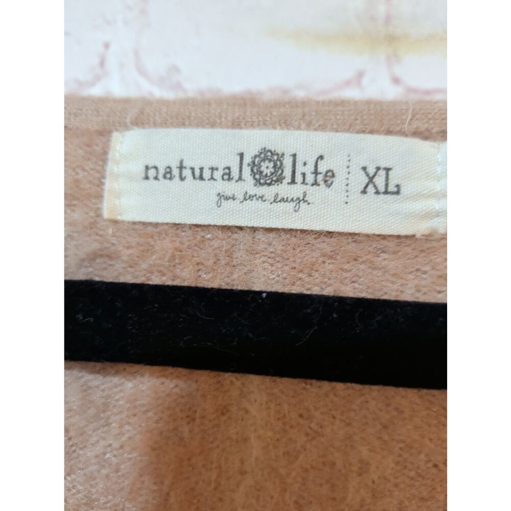 Natural Life Fuzzy Knit Exposed Seam Sz XL V-Neck Pullover Sweater Oatmeal Tan - Picture 4 of 14